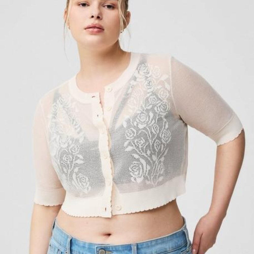 Torrid - Lace Pointelle Detail Button Front Shrug